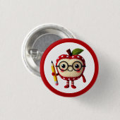Niedliches rotes Apfelzeichen mit Bleistift-Lehrer Button (Vorne & Hinten)