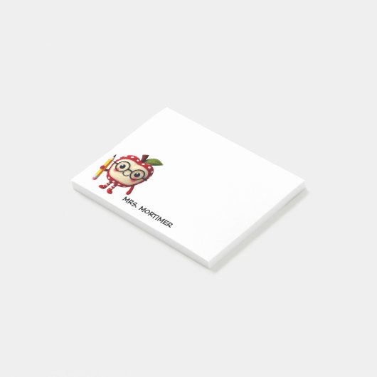 Niedliches rotes Apfelzeichen mit Bleistift-Lehrer Post-it Klebezettel (angewinkelt)