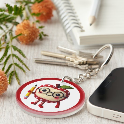 Niedliches rotes Apfelzeichen mit dem Namen des Bl Schlüsselanhänger (Vorderseite rechts)