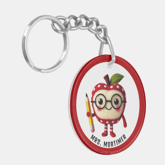 Niedliches rotes Apfelzeichen mit dem Namen des Bl Schlüsselanhänger (Vorderseite links)