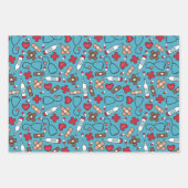 Niedliches rotes blaues Krankenpflegemuster Geschenkpapier Set (Vorderseite)