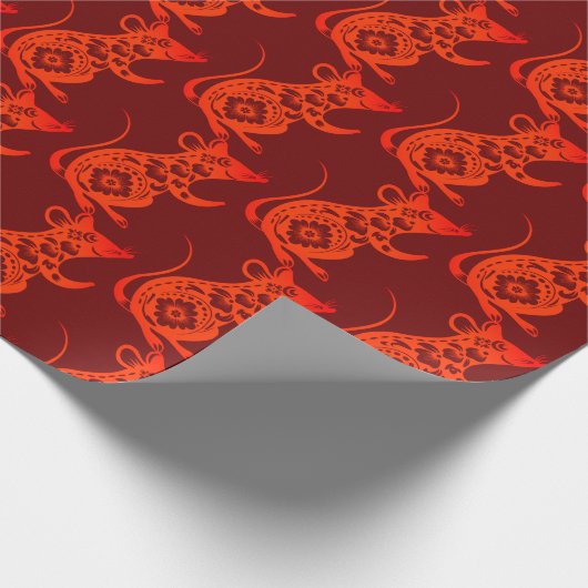 Niedliches Rotes Chinesisches Rattenpapier Neujahr Geschenkpapier (Ecke)