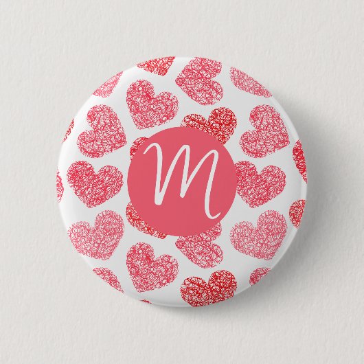 Niedliches rotes doodled Heart Valentine's Day Mon Button (Vorderseite)