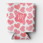 Niedliches rotes doodled Heart Valentine's Day Mon Dosenkühler (Vorderseite)