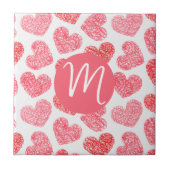 Niedliches rotes doodled Heart Valentine's Day Mon Fliese (Vorderseite)