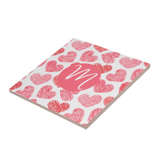 Niedliches rotes doodled Heart Valentine's Day Mon Fliese (Seite)