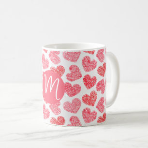 Niedliches rotes doodled Heart Valentine's Day Mon Kaffeetasse