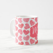 Niedliches rotes doodled Heart Valentine's Day Mon Kaffeetasse (Vorderseite Links)