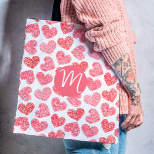 Niedliches rotes doodled Heart Valentine's Day Mon Tasche