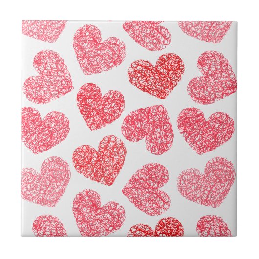 Niedliches rotes doodled Herz - Valentinstag Muste Fliese (Vorderseite)