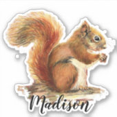 Niedliches Rotes Eichhörnchen Aquarell Tierischer Aufkleber (Vorderseite)