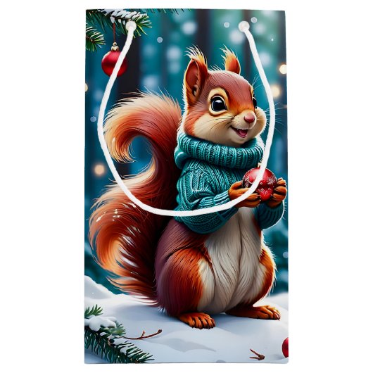 Niedliches Rotes Eichhörnchen im Sweater Weihnacht Kleine Geschenktüte (Rückseite)