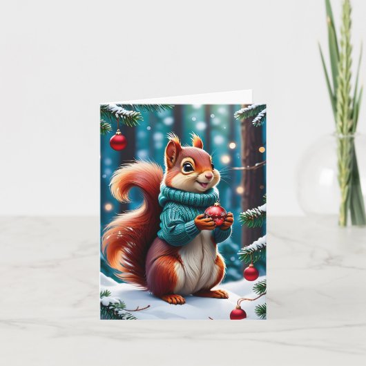Niedliches Rotes Eichhörnchen in den Weihnachtsbal Karte (Vorderseite)