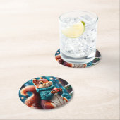 Niedliches Rotes Eichhörnchen in den Weihnachtsbal Runder Pappuntersetzer (Vor Ort)