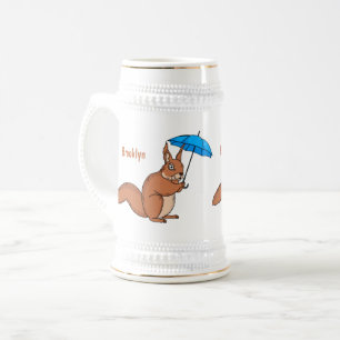 Niedliches Rotes Eichhörnchen mit Cartoon Bierglas