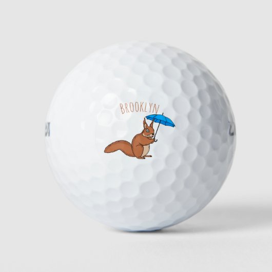 Niedliches Rotes Eichhörnchen mit Cartoon Golfball (Vorderseite)