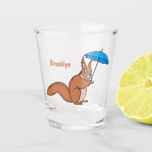 Niedliches Rotes Eichhörnchen mit Cartoon Schnapsglas (Vorderseite)