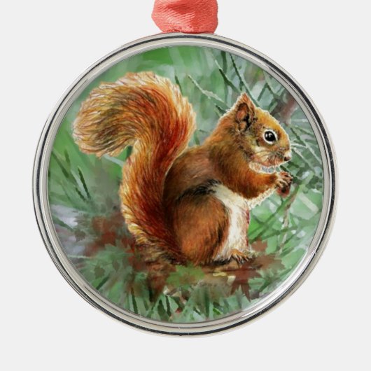 Niedliches Rotes Eichhörnchen Wasserfarbe Art Ornament Aus Metall (Vorne)