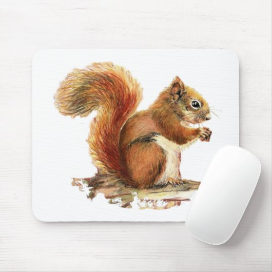 Niedliches Rotes Eichhörnchen Wasserfarbe Tierart Mousepad (Mit Mouse)