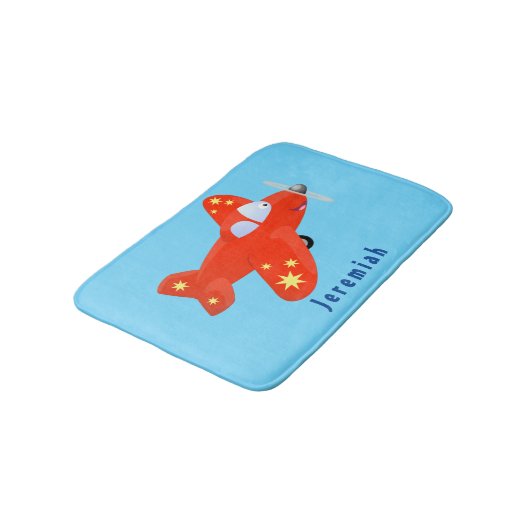 Niedliches rotes Flugzeug mit Cartoon Badematte (Schrägansicht)