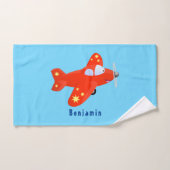 Niedliches rotes Flugzeug mit Cartoon Badhandtuch Set (Handtuch)