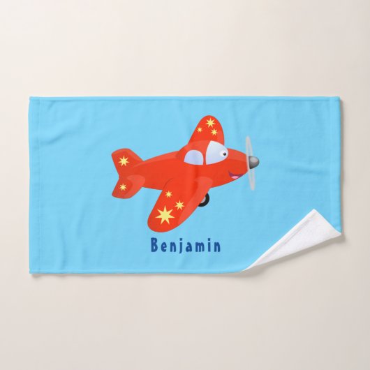 Niedliches rotes Flugzeug mit Cartoon Badhandtuch Set (Handtuch)