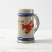Niedliches rotes Flugzeug mit Cartoon Bierglas (VorderseiteRechts)
