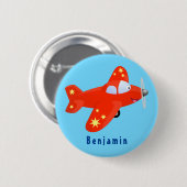 Niedliches rotes Flugzeug mit Cartoon Button (Vorne & Hinten)