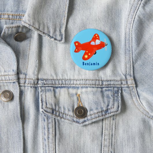 Niedliches rotes Flugzeug mit Cartoon Button (Beispiel)