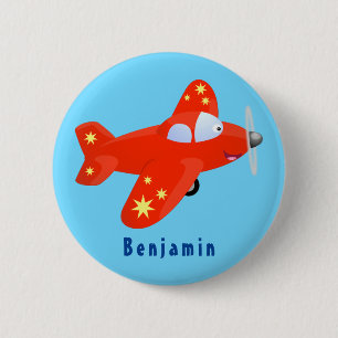 Niedliches rotes Flugzeug mit Cartoon Button