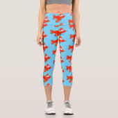 Niedliches rotes Flugzeug mit Cartoon Capri Leggings (Vorderseite)