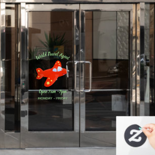 Niedliches rotes Flugzeug mit Cartoon Fensteraufkleber