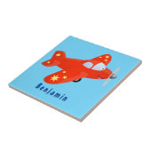 Niedliches rotes Flugzeug mit Cartoon Fliese (Seite)