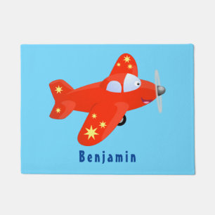 Niedliches rotes Flugzeug mit Cartoon Fußmatte