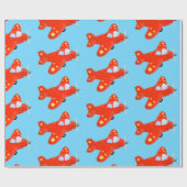 Niedliches rotes Flugzeug mit Cartoon Geschenkpapier (Flach)