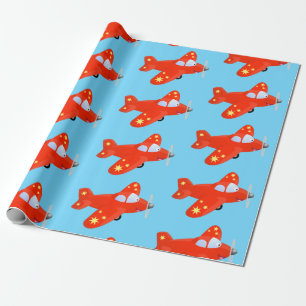 Niedliches rotes Flugzeug mit Cartoon Geschenkpapier