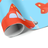 Niedliches rotes Flugzeug mit Cartoon Geschenkpapier (Rolleneckpunkt)
