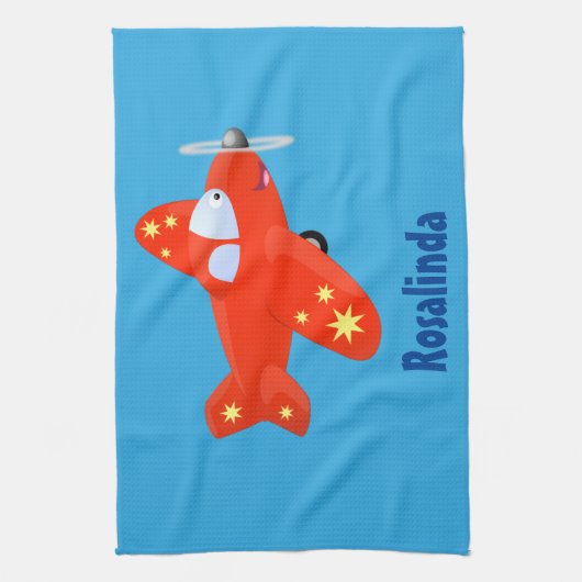 Niedliches rotes Flugzeug mit Cartoon Geschirrtuch (Vertikal)