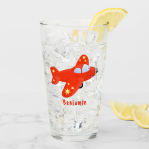 Niedliches rotes Flugzeug mit Cartoon Glas