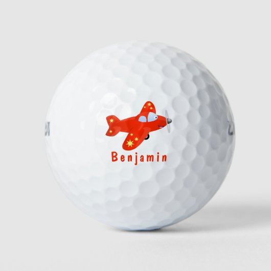 Niedliches rotes Flugzeug mit Cartoon Golfball (Vorderseite)
