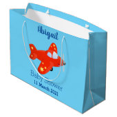Niedliches rotes Flugzeug mit Cartoon Große Geschenktüte (Rückseite Schrägansicht)