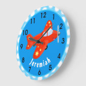 Niedliches rotes Flugzeug mit Cartoon Große Wanduhr (Winkel)