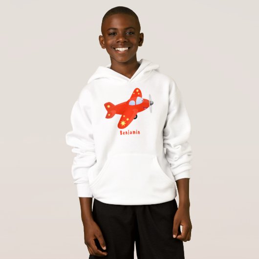 Niedliches rotes Flugzeug mit Cartoon Hoodie (Vorne ganz)
