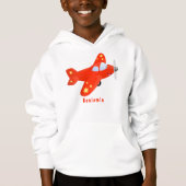 Niedliches rotes Flugzeug mit Cartoon Hoodie (Vorderseite)
