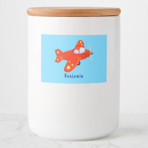 Niedliches rotes Flugzeug mit Cartoon Lebensmitteletikett