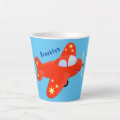 Niedliches rotes Flugzeug mit Cartoon Milchtasse (Vorderseite)