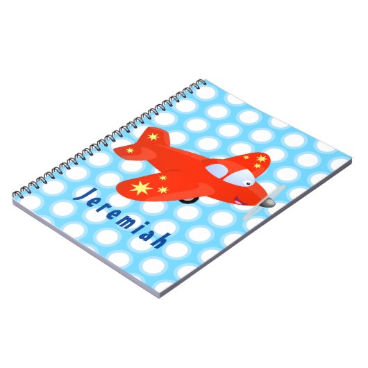 Niedliches rotes Flugzeug mit Cartoon Notizblock (Linke Seite)