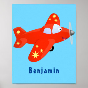 Niedliches rotes Flugzeug mit Cartoon Poster