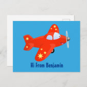 Niedliches rotes Flugzeug mit Cartoon Postkarte (Vorne/Hinten)