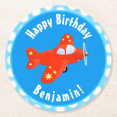 Niedliches rotes Flugzeug mit Cartoon Runder Pappuntersetzer (Vorderseite)